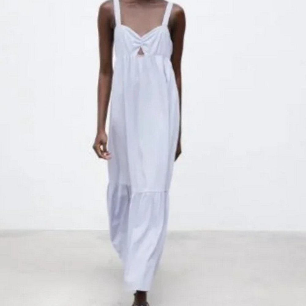 Zara Cotton Light Blue Maxi Dress Size Small NWOT